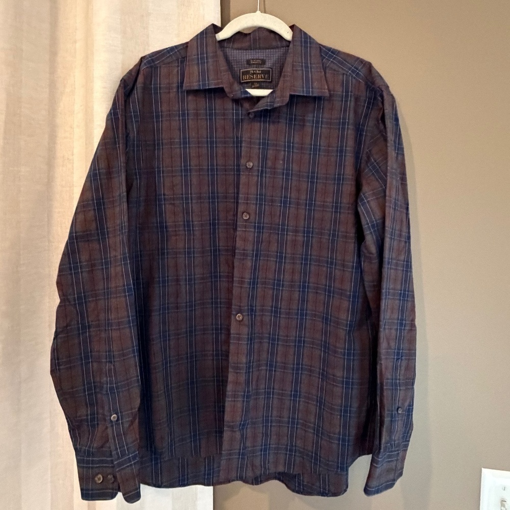 Jos A. Bank Cotton Multi-color Plaid No Wrinkle Button Down Dress Shirt, Size XL